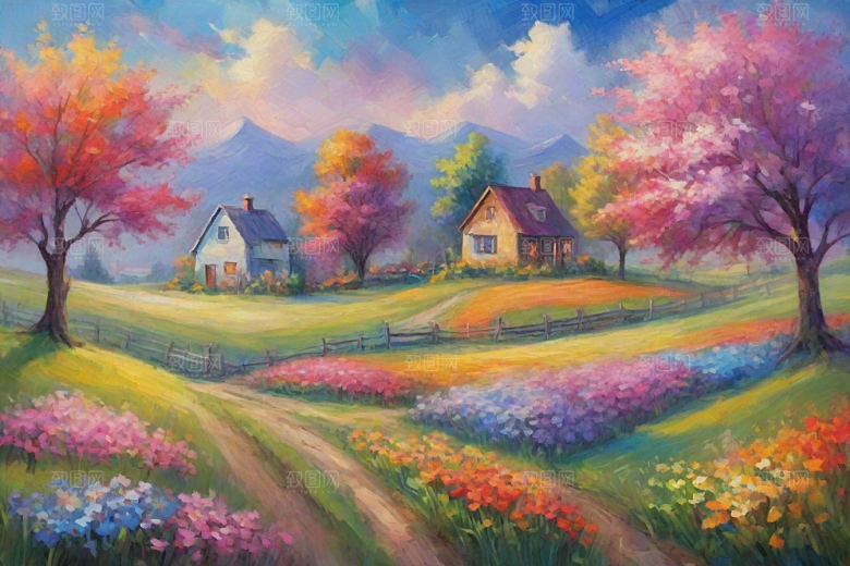 奔跑在山野间的夕阳插画