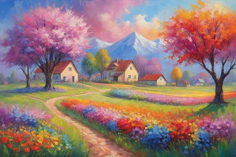 奔跑在山野间的夕阳插画