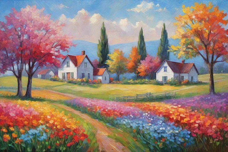 奔跑在山野间的夕阳插画