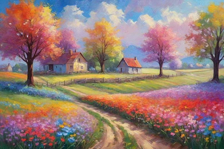 奔跑在山野间的夕阳插画
