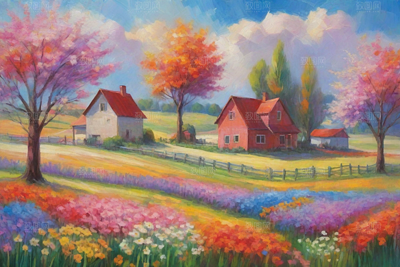 奔跑在山野间的夕阳插画