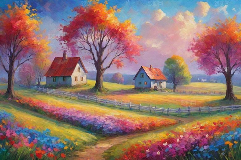 奔跑在山野间的夕阳插画