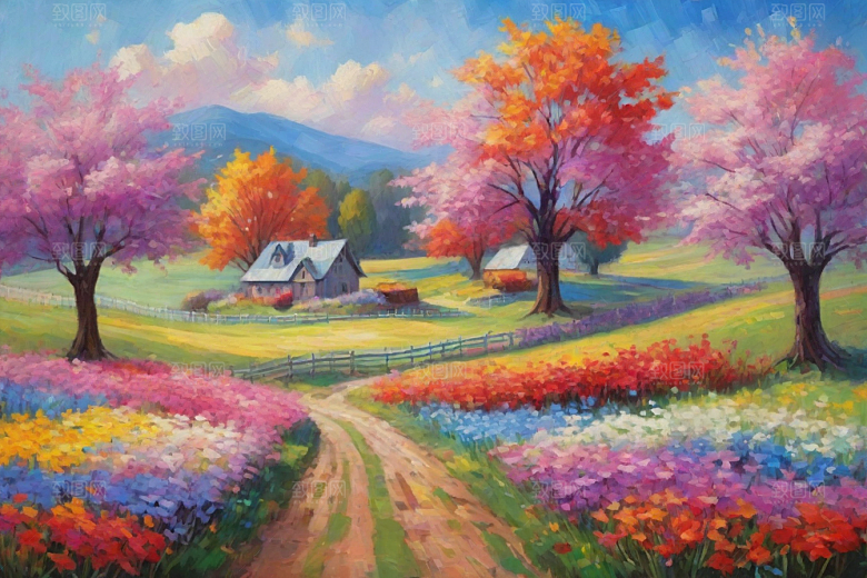奔跑在山野间的夕阳插画
