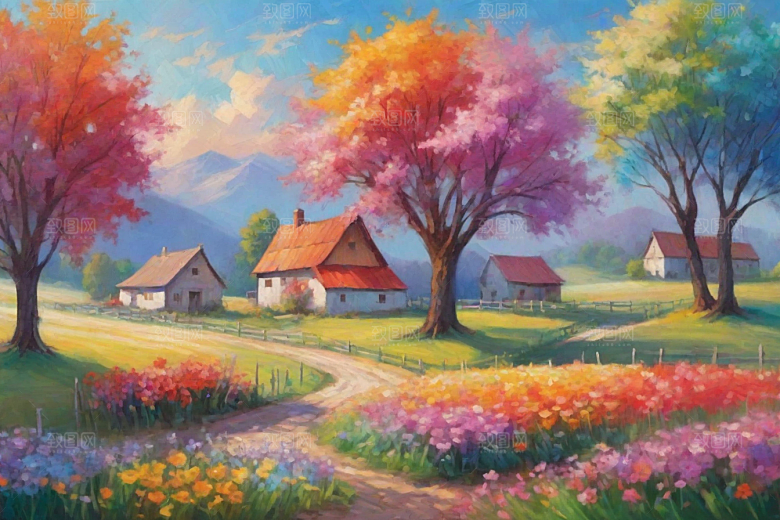 奔跑在山野间的夕阳插画