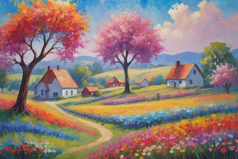 田野奔跑夕阳余晖插画