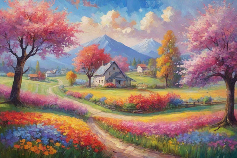 田野奔跑夕阳余晖插画