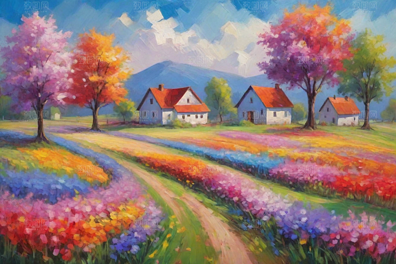 田野奔跑夕阳余晖插画