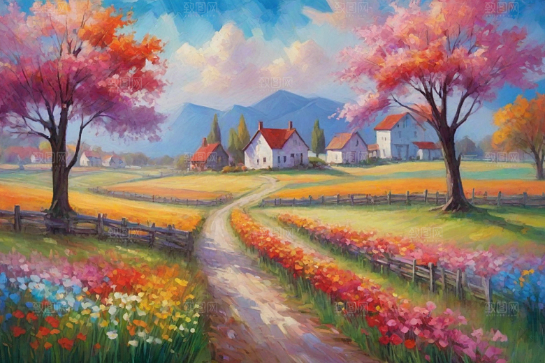 田野奔跑夕阳余晖插画
