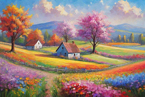 田野奔跑夕阳余晖插画