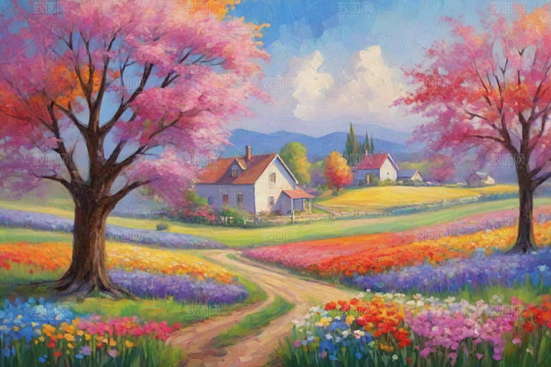 田野奔跑夕阳余晖插画