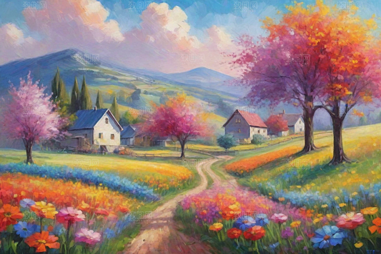 欢快奔跑夕阳山野插画