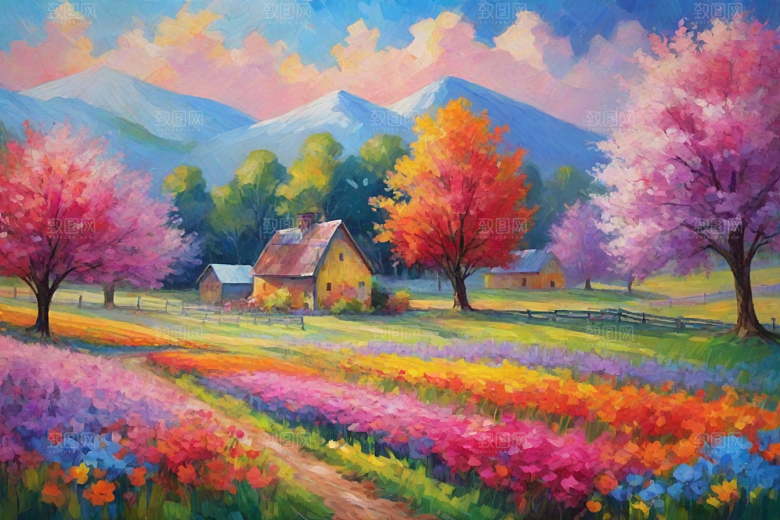 欢快奔跑夕阳山野插画