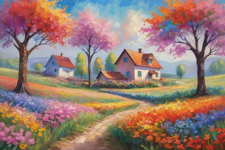 欢快奔跑夕阳山野插画