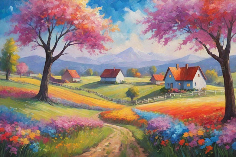 欢快奔跑夕阳山野插画