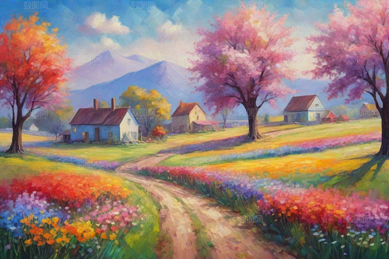 田园山野夕阳下的奔跑插画