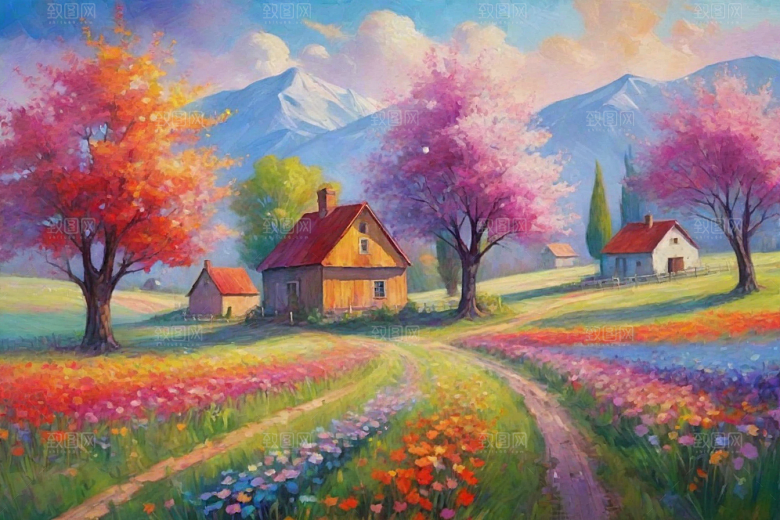 田园山野夕阳下的奔跑插画