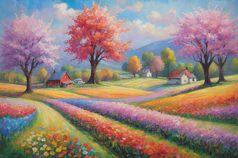 田园山野夕阳下的奔跑插画