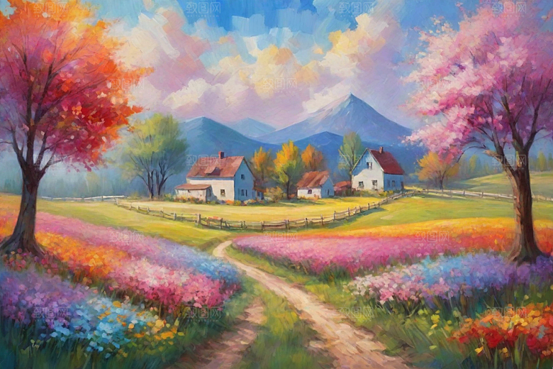 夕阳映照下奔跑山野的自由插画