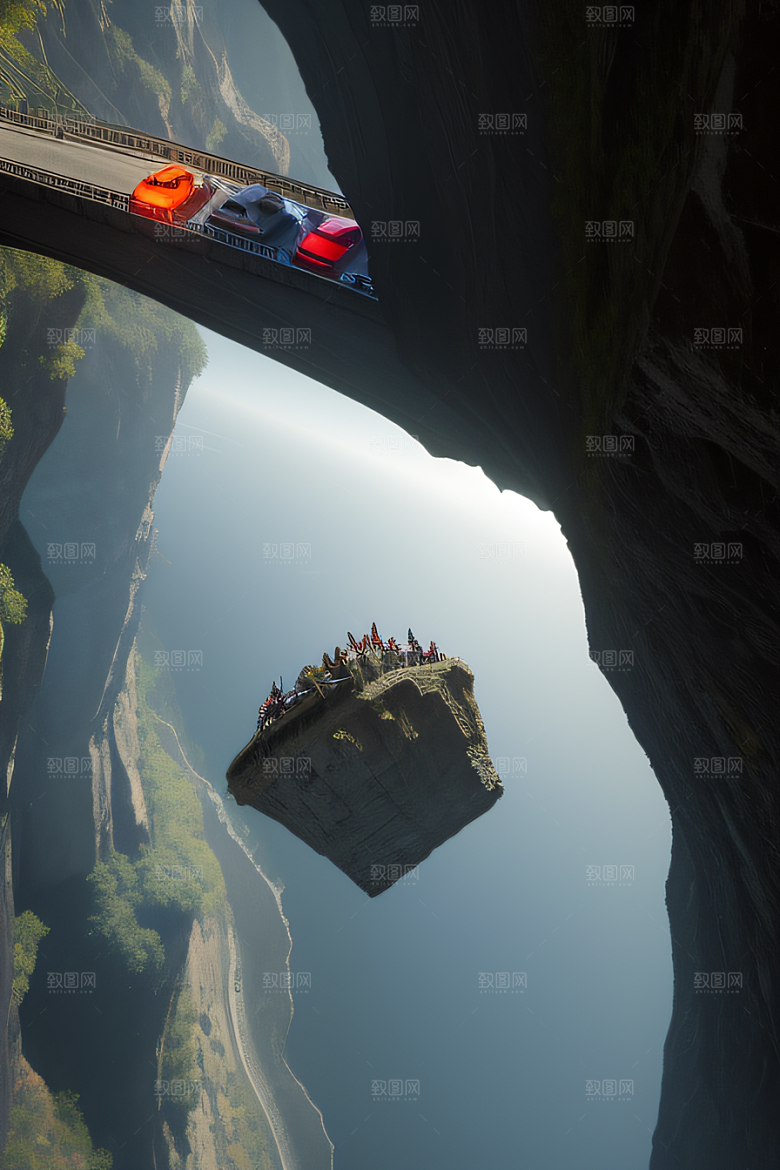 空中飞桥跨越深渊的壮丽景象