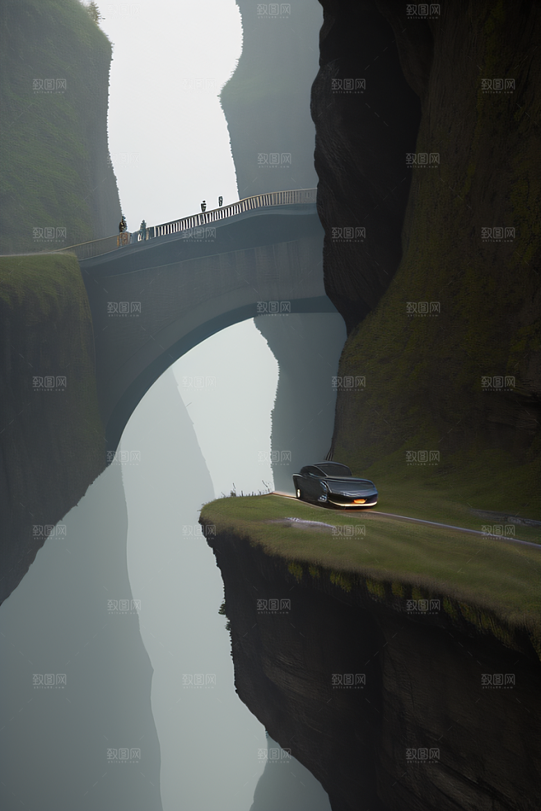 空中飞桥跨越深渊的壮丽景象