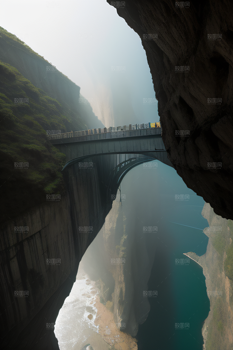 空中飞桥跨越深渊的壮丽景象