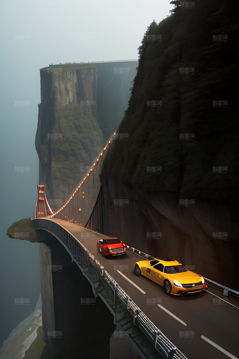 空中飞桥跨越深渊的壮丽景象