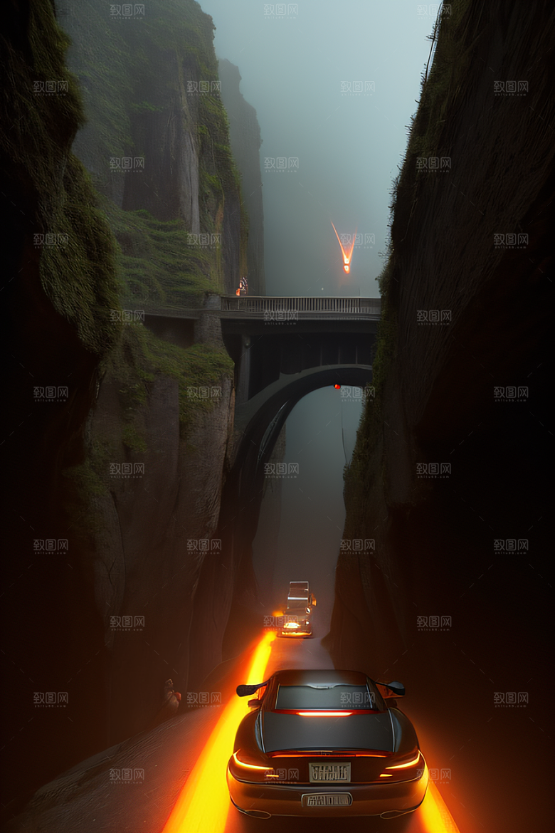 空中飞桥跨越深渊的壮丽景象