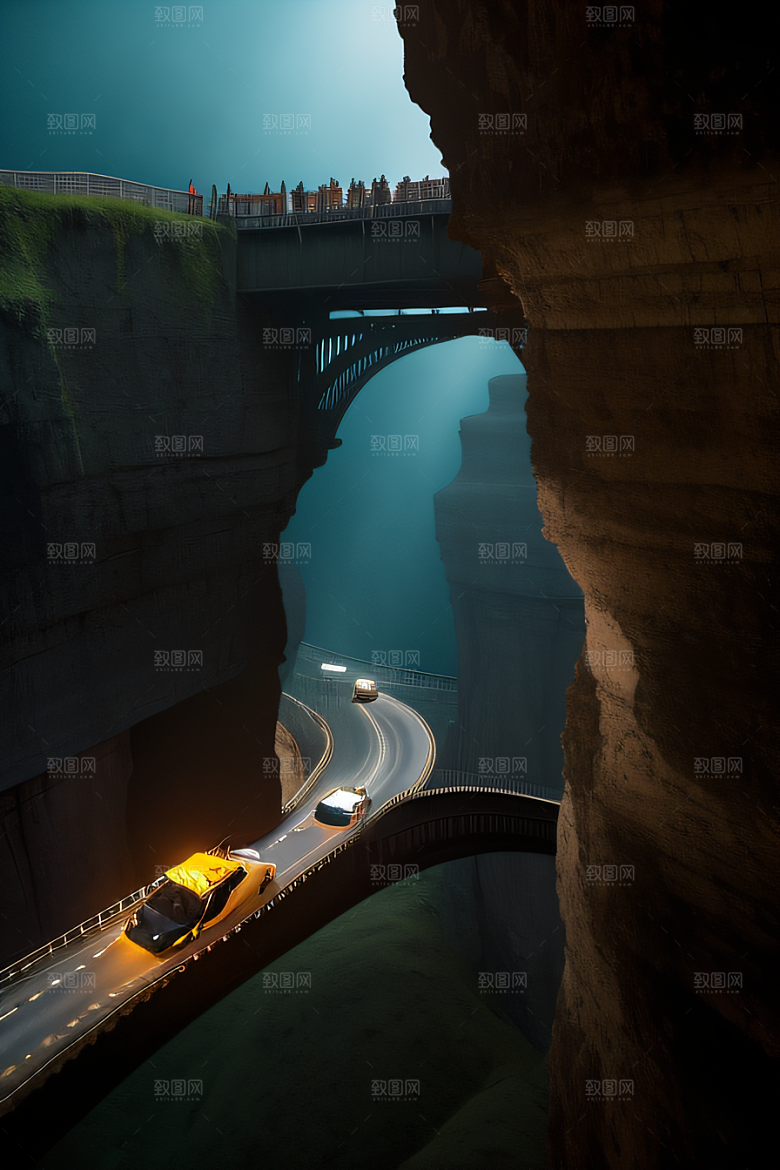 空中飞桥跨越深渊的壮丽景象