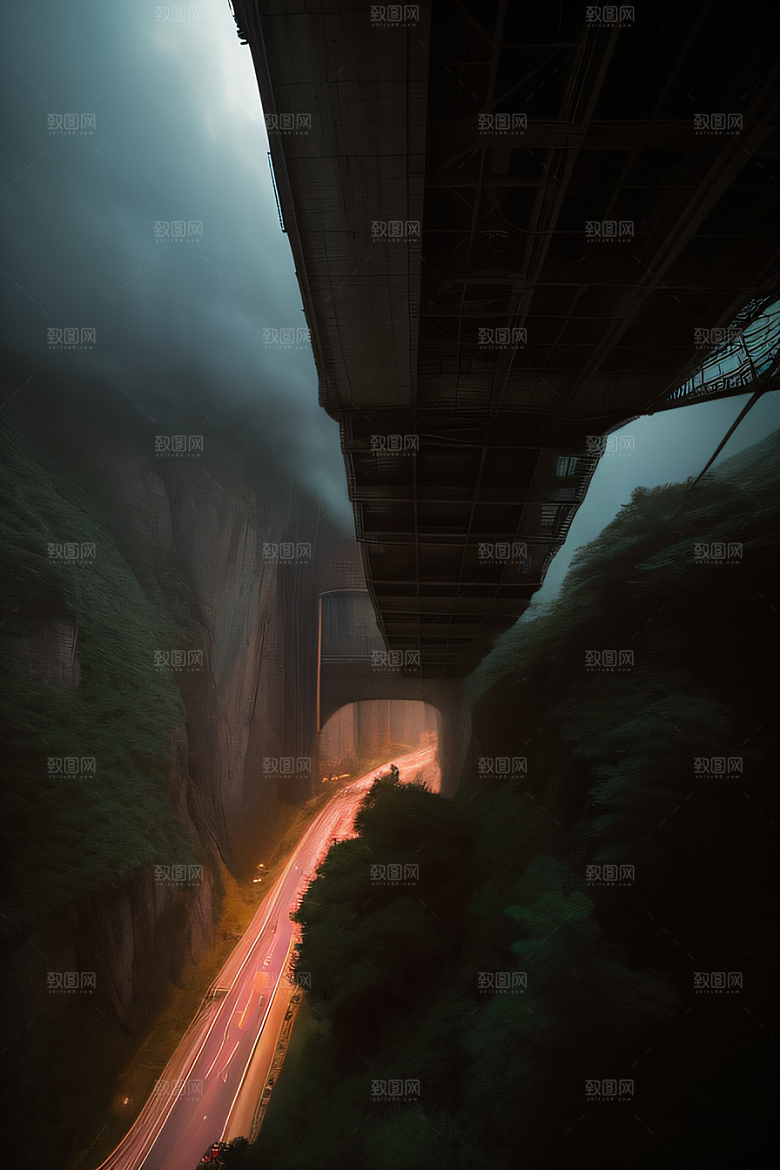 空中飞桥跨越深渊的壮丽景象