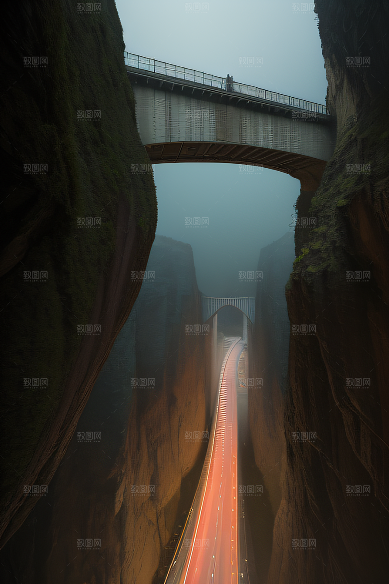 空中飞桥跨越深渊的壮丽景象