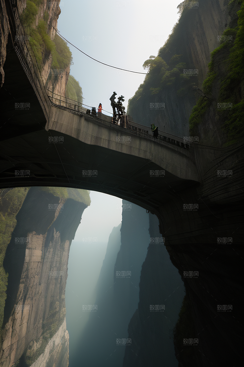 空中飞桥跨越深渊的壮丽景象