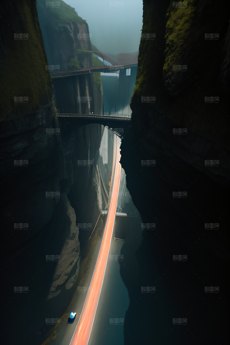 空中飞桥跨越深渊的壮丽景象