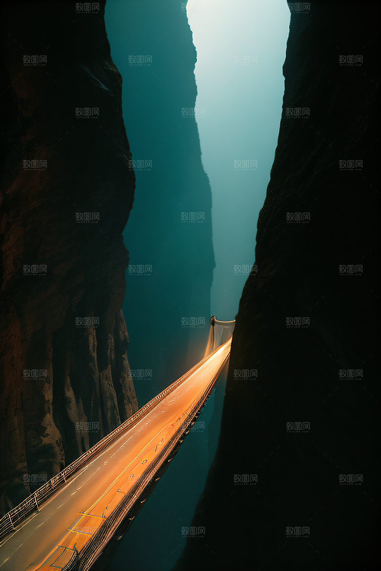 空中飞桥跨越深渊的壮丽景象