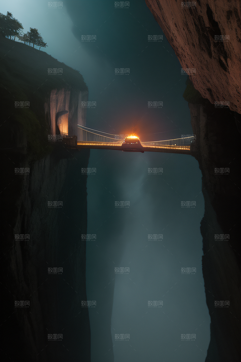 空中飞桥跨越深渊的壮丽景象