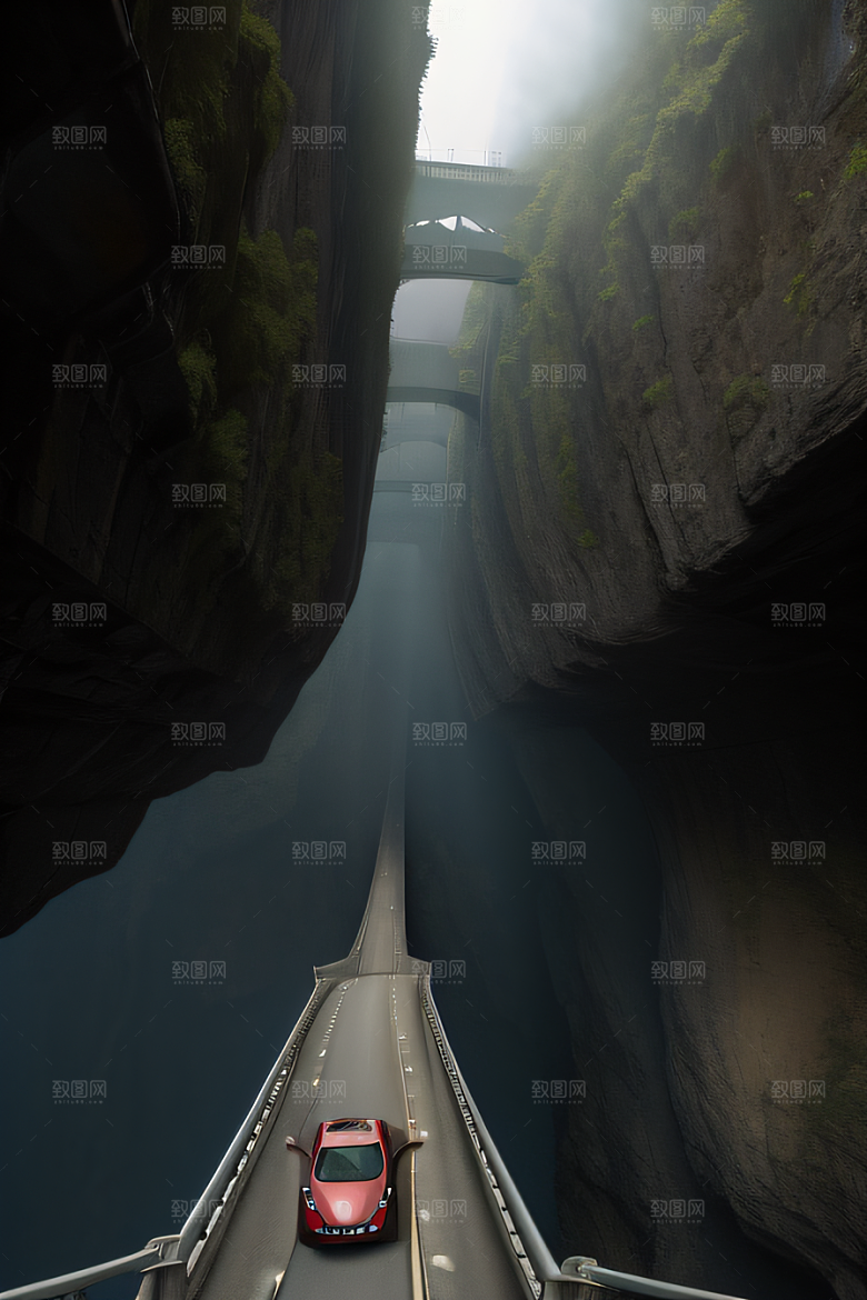 空中飞桥跨越深渊的壮丽景象