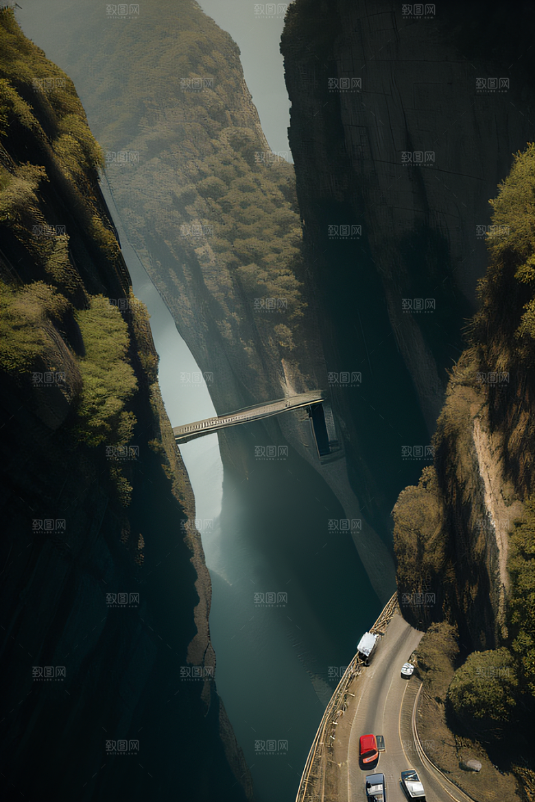 空中飞桥跨越深渊的壮丽景象