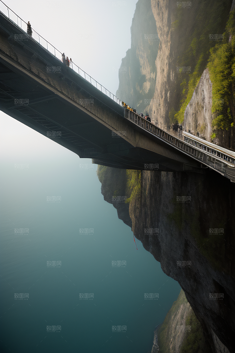 空中飞桥跨越深渊的壮丽景象