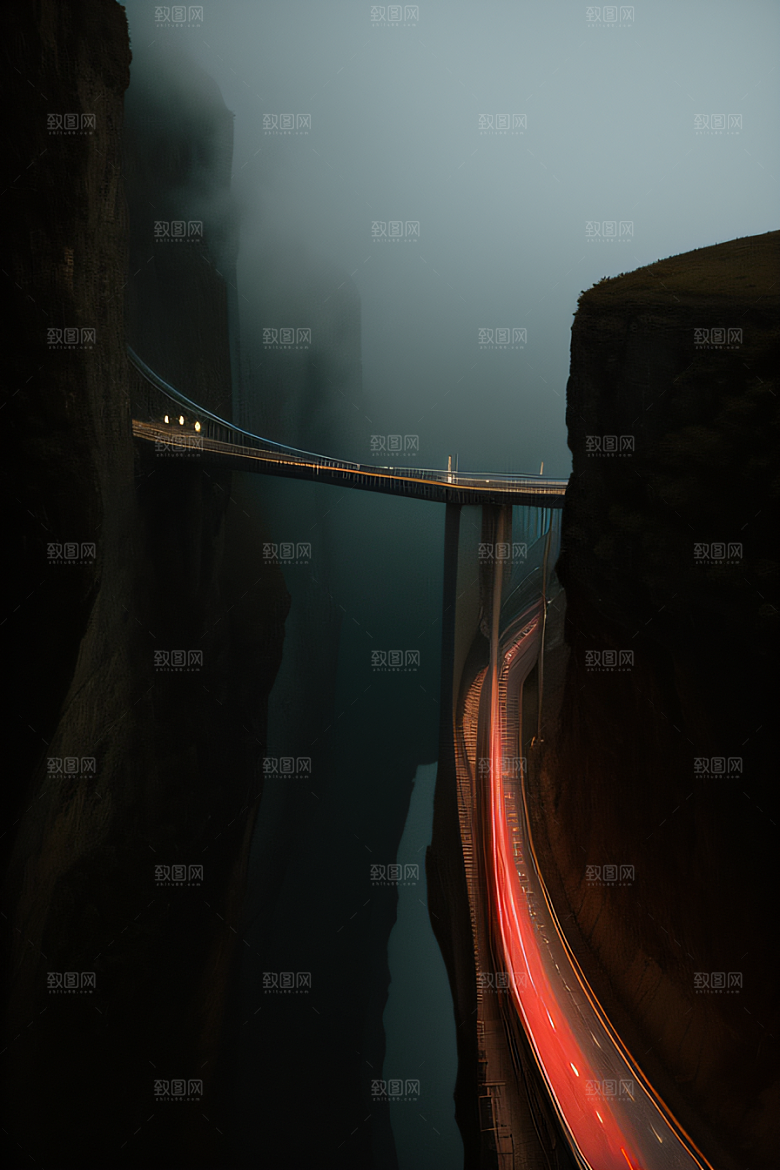 空中飞桥跨越深渊的壮丽景象