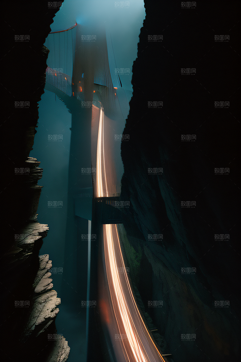空中飞桥跨越深渊的壮丽景象