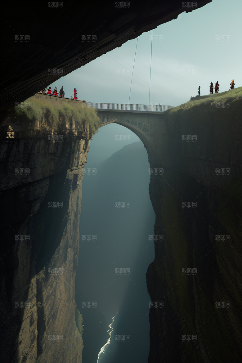 空中飞桥跨越深渊的壮丽景象