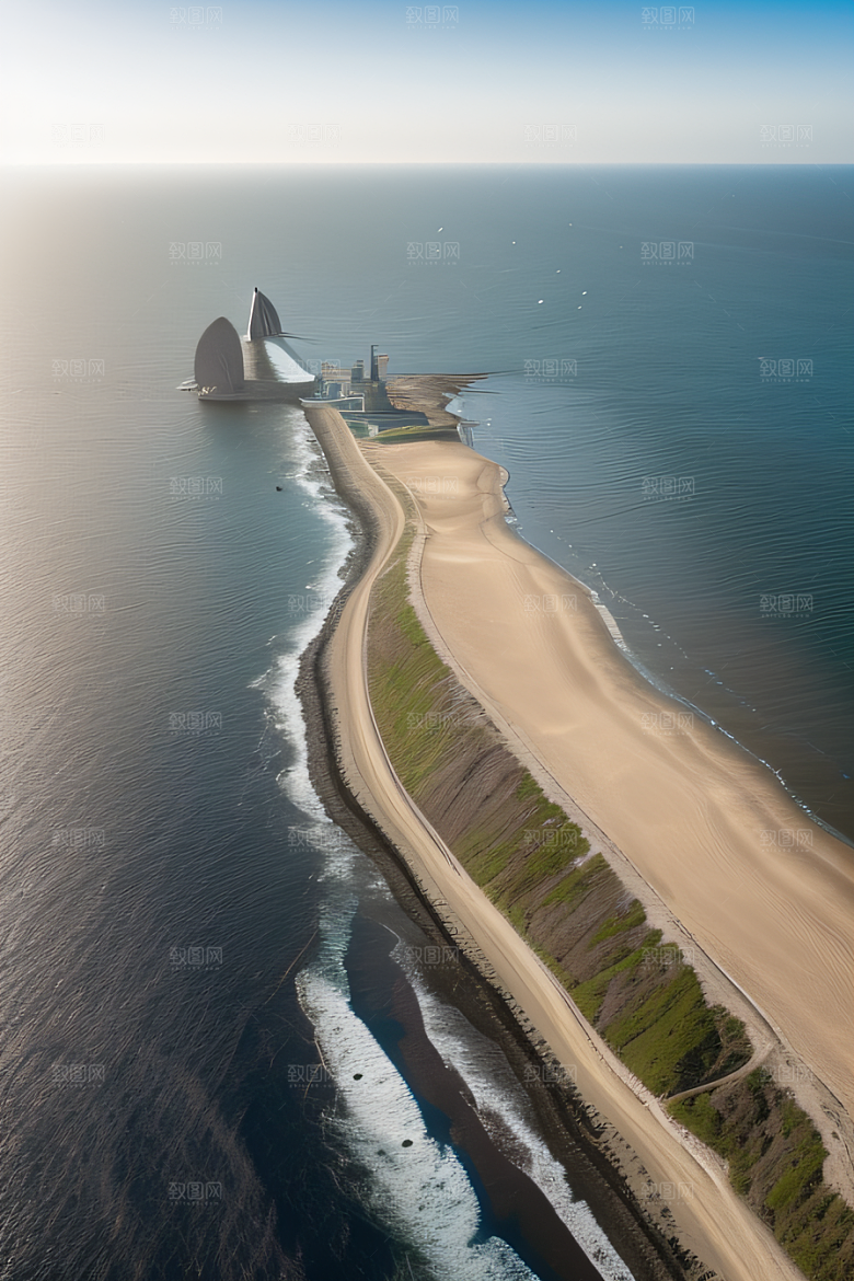 蓝色转动风力发电的美丽图景