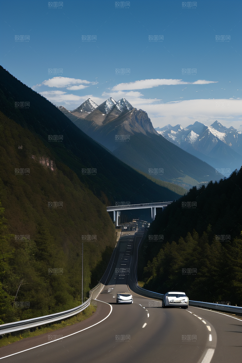 蓝天飞驰山谷风光