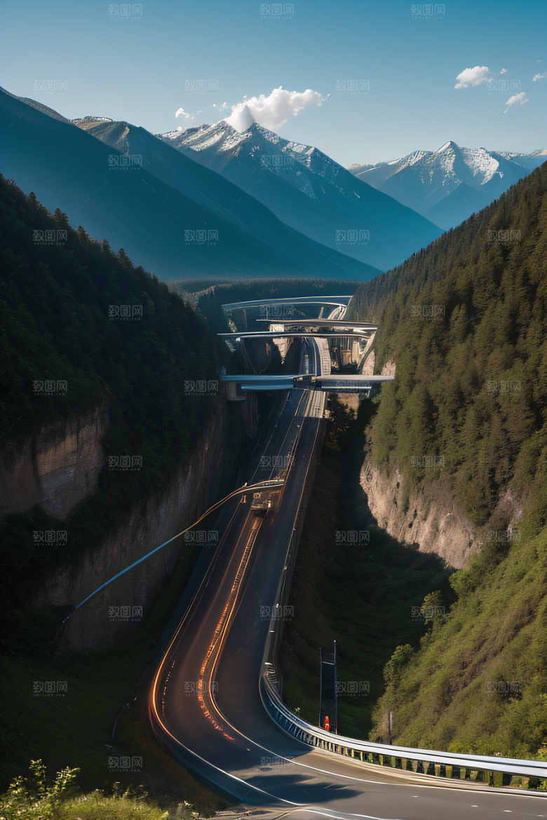 蓝天飞驰山谷风光
