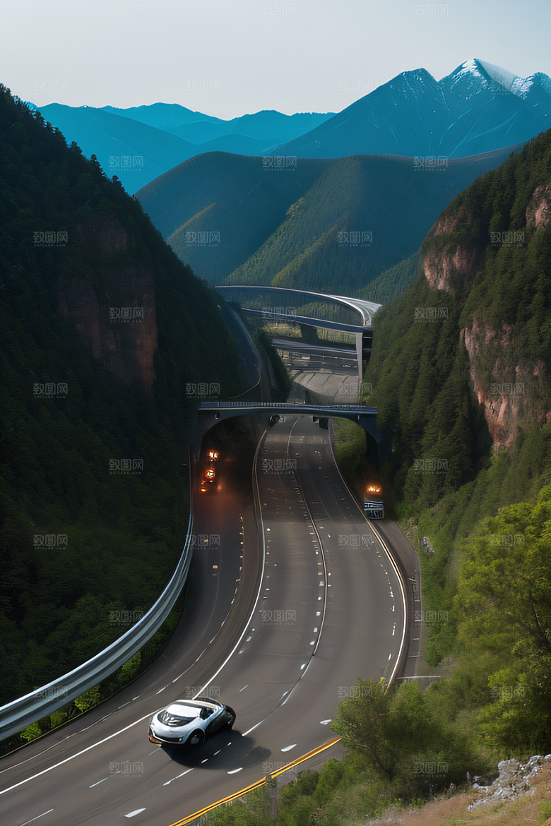 蓝天飞驰山谷风光