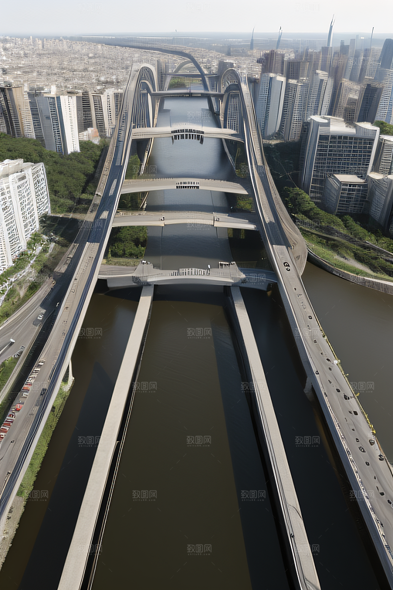 现代化桥梁串联城市车流繁忙