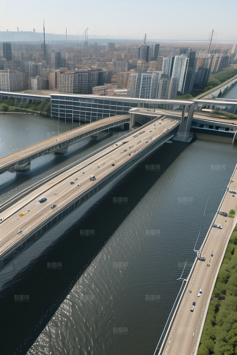 现代化桥梁串联城市车流繁忙