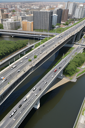 高架桥横跨大河畅通城市交通