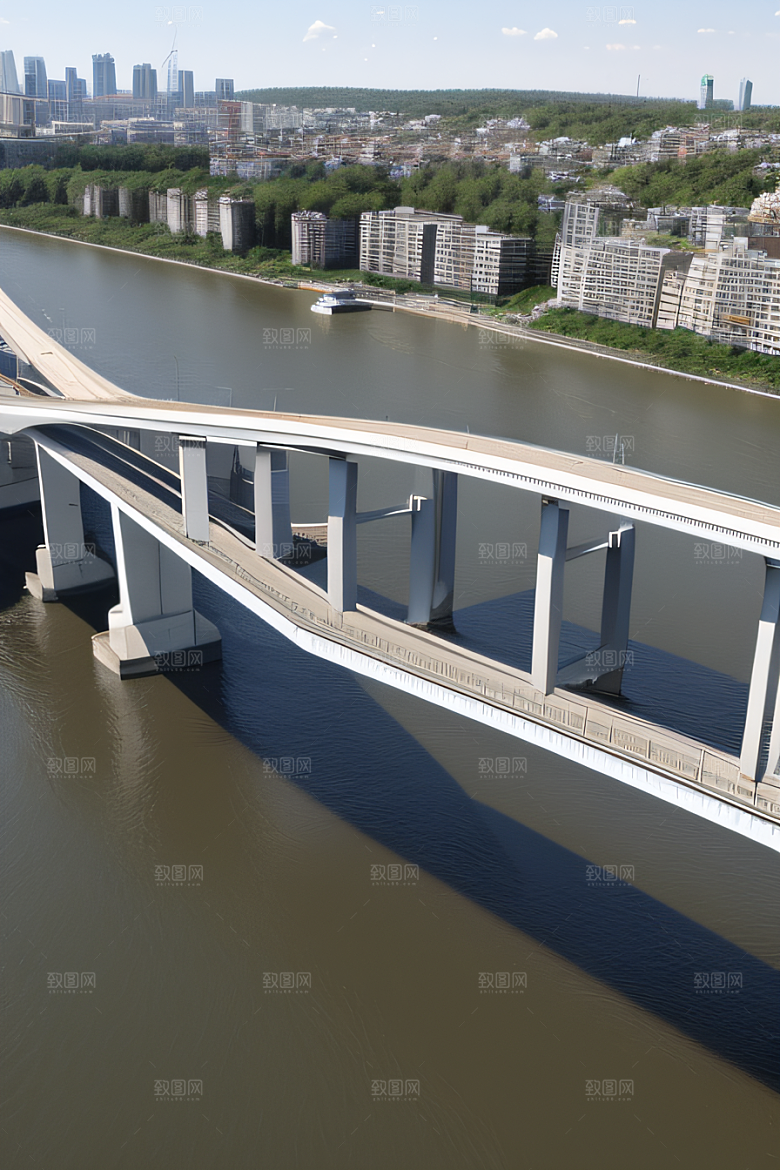 高架桥横跨大河畅通城市交通