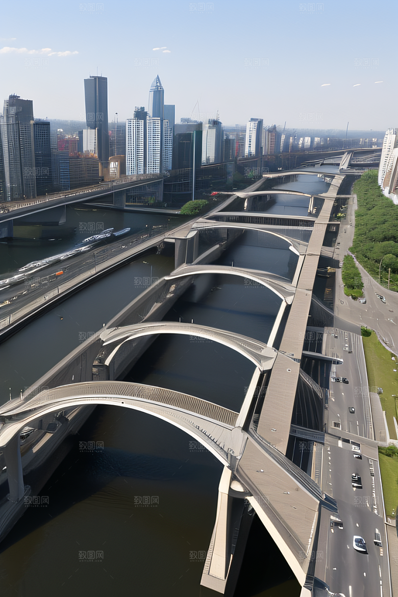高架桥横跨大河畅通城市交通
