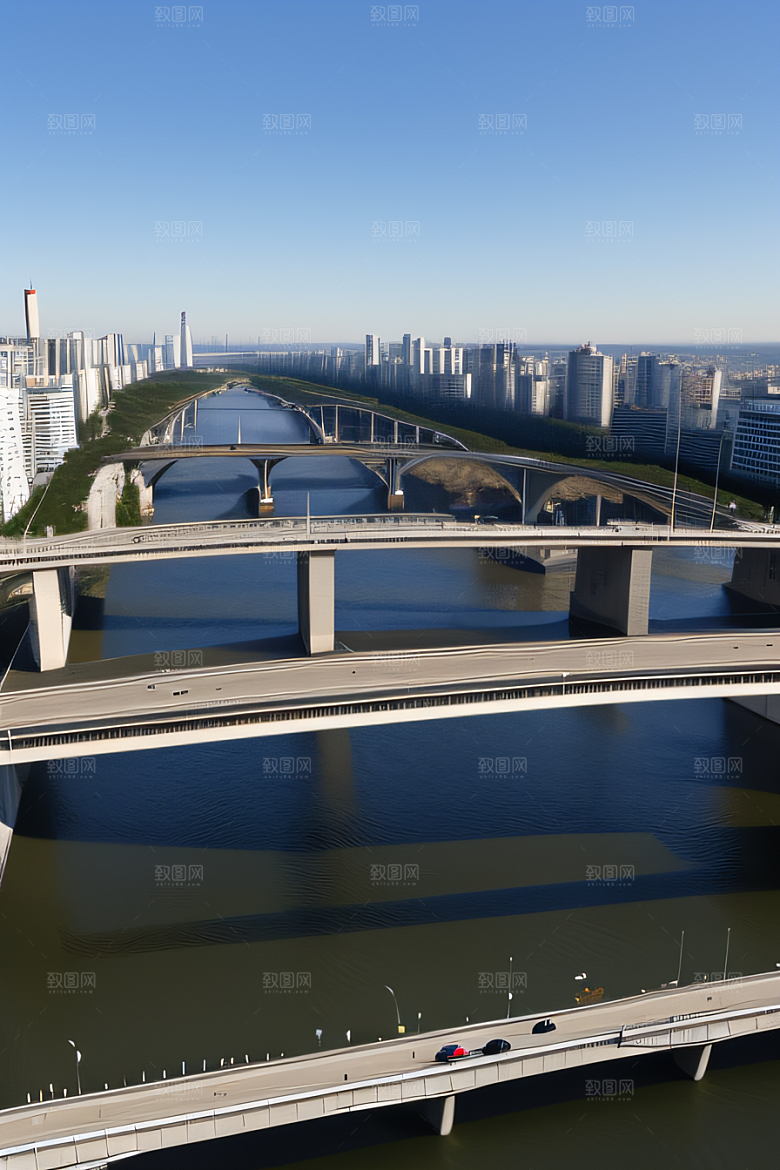 高架桥横跨大河畅通城市交通